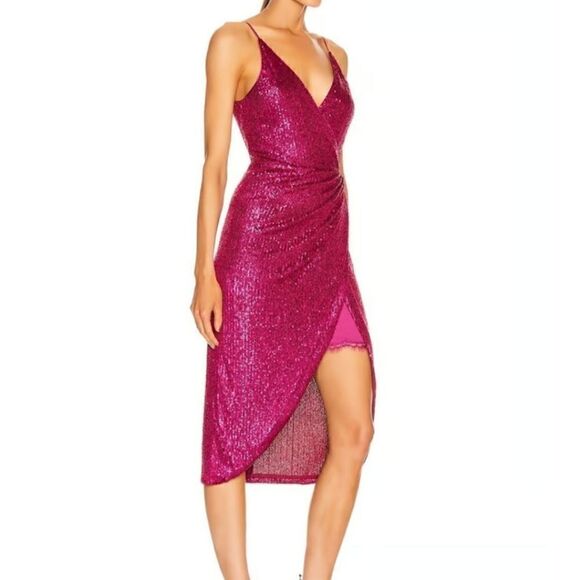 Jonathan Simkhai Magenta Small Sequin Wrap Cami Dress, NWOT, Sz. 0 - Picture 2 of 4